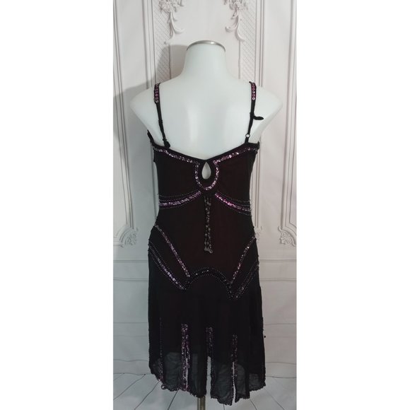 SOLD!!!  Sue Wong Vintage Silk Black Pink Beaded Sequin Slip Dress - Picture 4 of 9